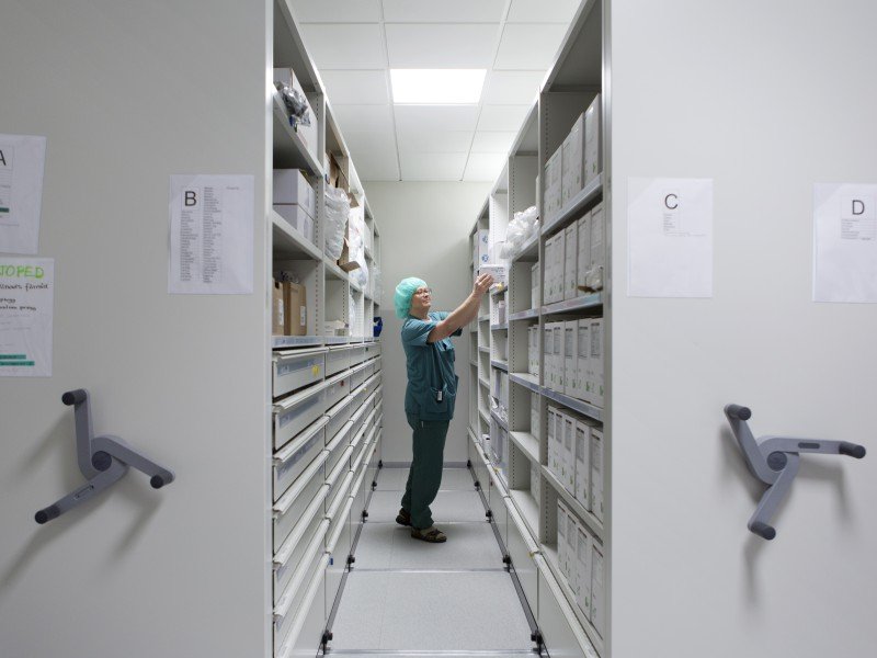 Healthcare high density mobile shelving