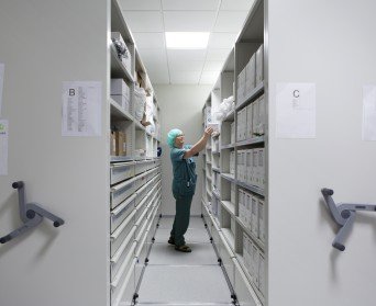 Healthcare high density mobile shelving